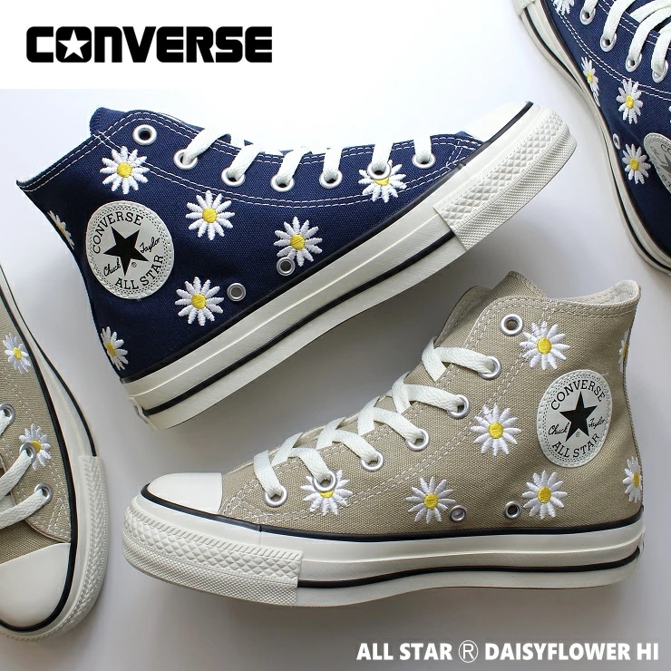 コンバース オールスター (R) デイジーフラワー HI 3131123 ダークブルー ベージュALL STAR (R) DAISYFLOWER HI韓国 スニーカー 刺繍 フラワー