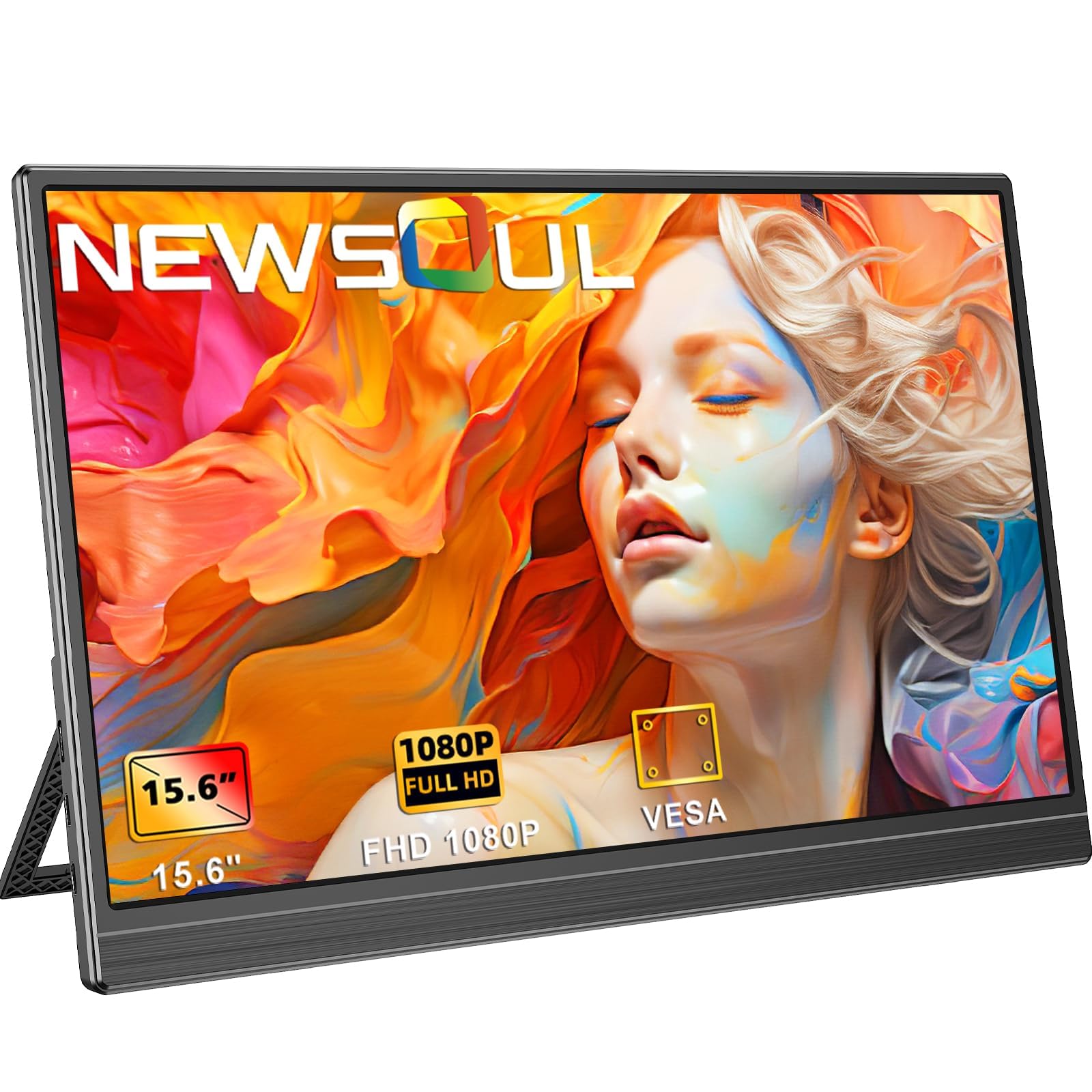 Newsoul モバイルモニター 15.6インチ モバイルディスプレイ 自立型 ポータブルモニター VESA対応 サブ 1920x1080FHD 持ち運び 軽量 薄型 ゲーミング IPS液晶パネル ゲ