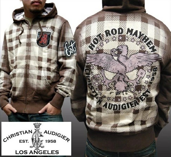 訳ありアウトレットセール クリスチャンオードジェー パーカー メンズ Christian Audigier GARAGE PARTS HOT ROD ジップパーカー フーディー インポート