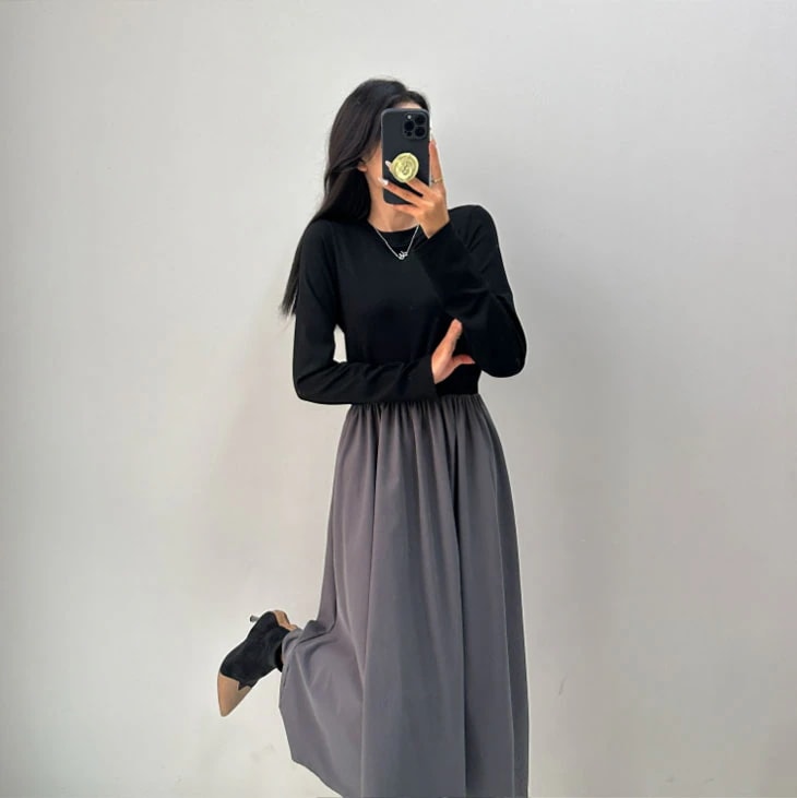 【急速出荷!】ツーピース スーツ ワンピース ベスト レディース 春 秋 2点セット きれいめ お洒落 ロングワンピース 長袖ワンピース プルオーバー 可愛い フェミニン 上品 韓国ファッション