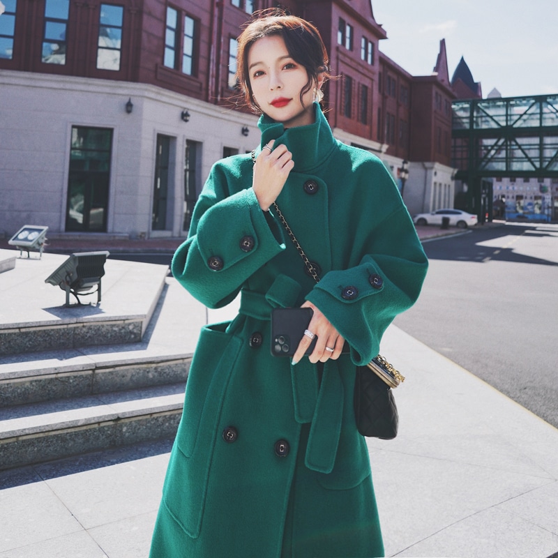 ロングコート グリーン アウター ロング スリム 細身 ストレート スマート かわいい きれいめ