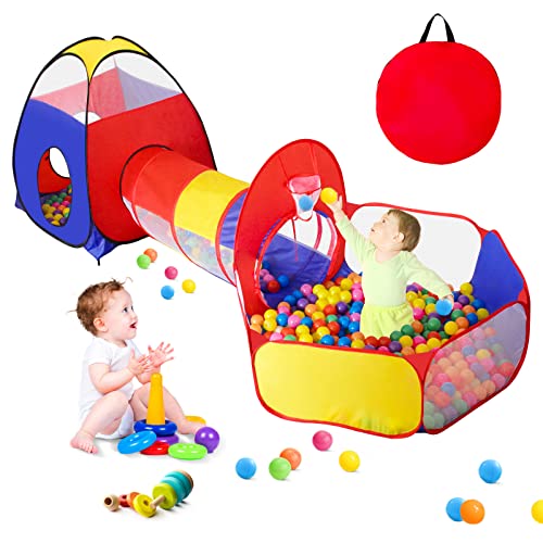 キッズテント ボールハウス ボールプール トンネル付き 子供テント アウトドア テントハウス 3点セット ワンタッチ 折り畳み式 折りたたみプール 秘密基地 おしゃれ おもちゃ お誕生日/出産/クリス