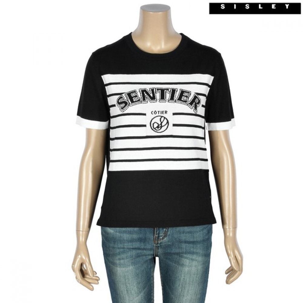 (シスレー) シスレーストライプレタリングニットTシャツ SAKPC2431_BK
