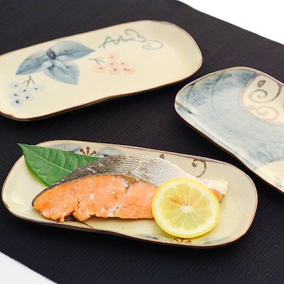 瀬戸焼 手描き草花長角皿 (3柄組） 食器 器 長皿 焼...のサムネイル