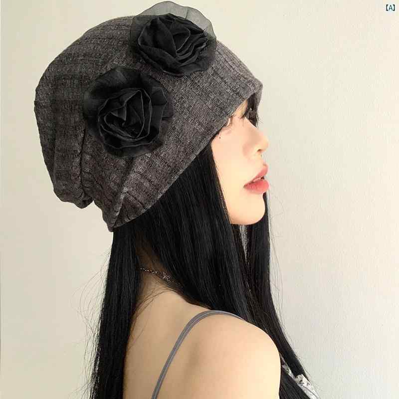 レディースファッション　ファッション小物　オシャレ レトロ バラ 花 パイル 帽子 薄手 顔 出し 小柄 防寒 韓国 頭囲 大きい