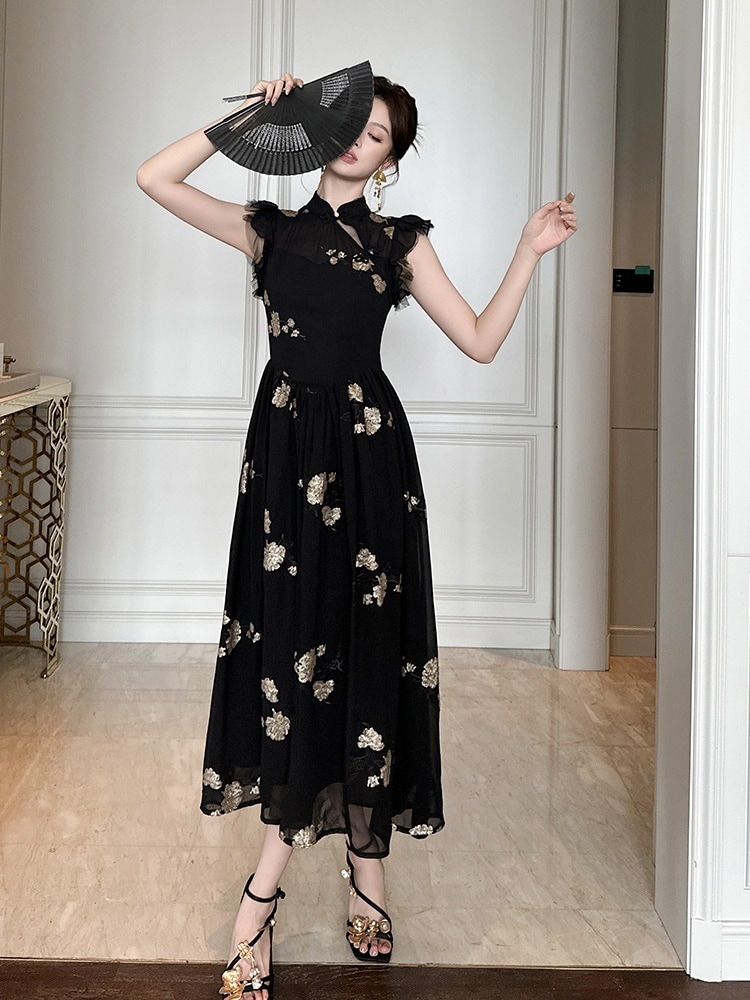 【JY.上品】お呼ばれドレス デザイン感 花柄ワンピース レディース気質着痩せ ロングパーティードレス フォーマルキャバ 大人 同窓会 披露宴 卒業式 結婚式 演奏会 ウェディング メガ割