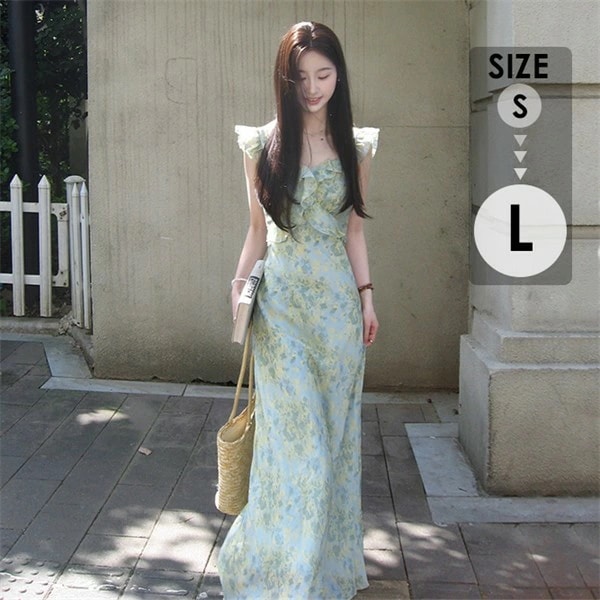 ワンピース ロング フレア 夏ワンピ レディース 可愛い Aライン 春 夏 秋 きれいめ かわいい おしゃれ リゾートワンピ 旅行 デート ロング丈ワンピース ハワイ 沖縄 グリーン 緑 dd070c