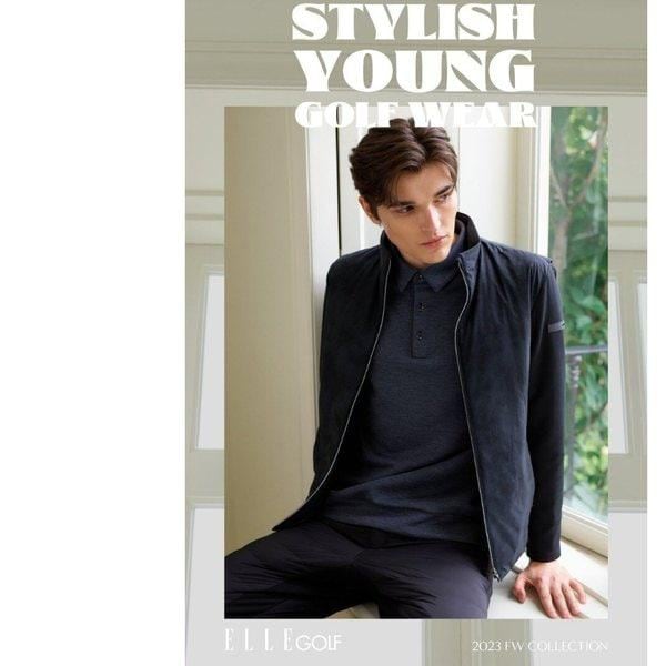 男性シーズンパターン袖ジャージー配色パディングジャンパー6J71351ブラウンターコイズ04_CC