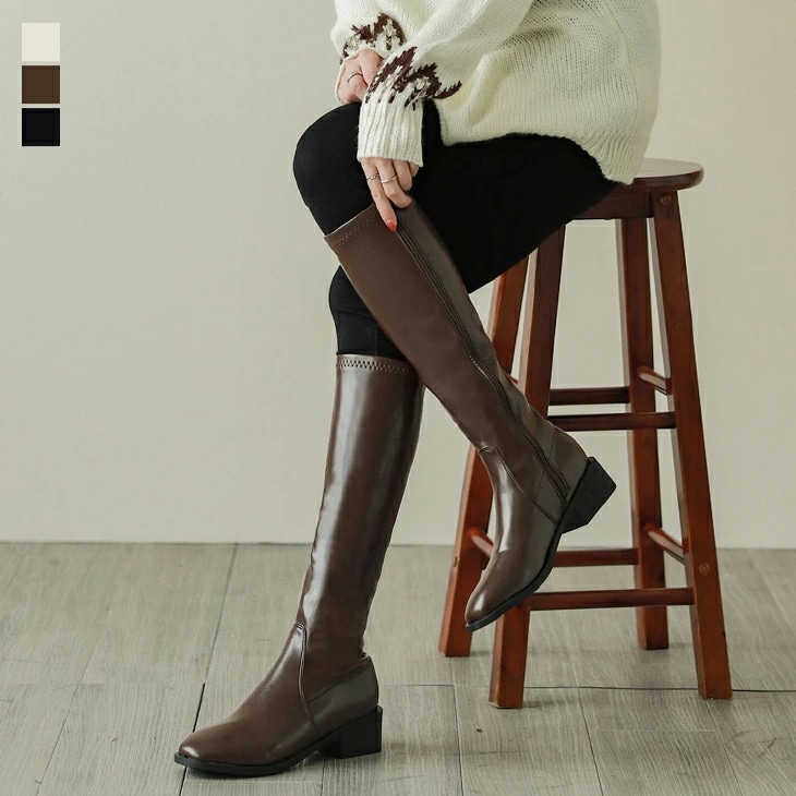 ロングブーツ ブーツ 合皮 ローヒール サイドジップ ラウンドトゥ シンプル レディース 歩きやすい 秋服 韓国ファッション【k3-wry99】【予約販売：15-20日】【】宅込