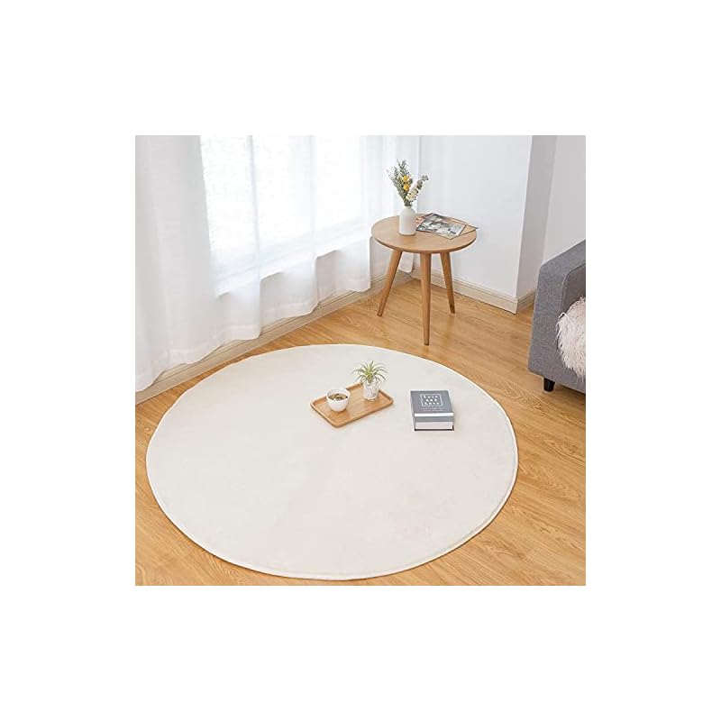 VK Living 円形 ラグ 直径200cm 洗える 滑り止め付 防ダニ 抗菌 防臭 1年中使えるタイプ 床暖房 ホットカーペット対応 ネルラグ お手入れ簡単 アイボリー VKJ