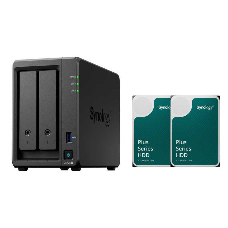 SYNOLOGY　NAS ［4TB搭載 / 2ベイ］ 2TB 2個 DiskStation　DS725＋_HAT3300-2TB2