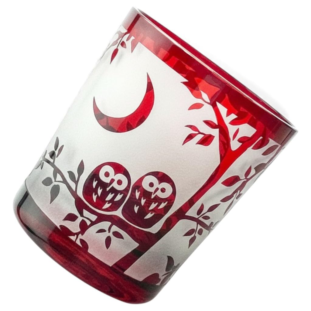 匠美風 ディナー ラグゼ 切子 グラス カップ Φ80xH90mm 280cc ふくろう レッド 煌雅 PNO.330919