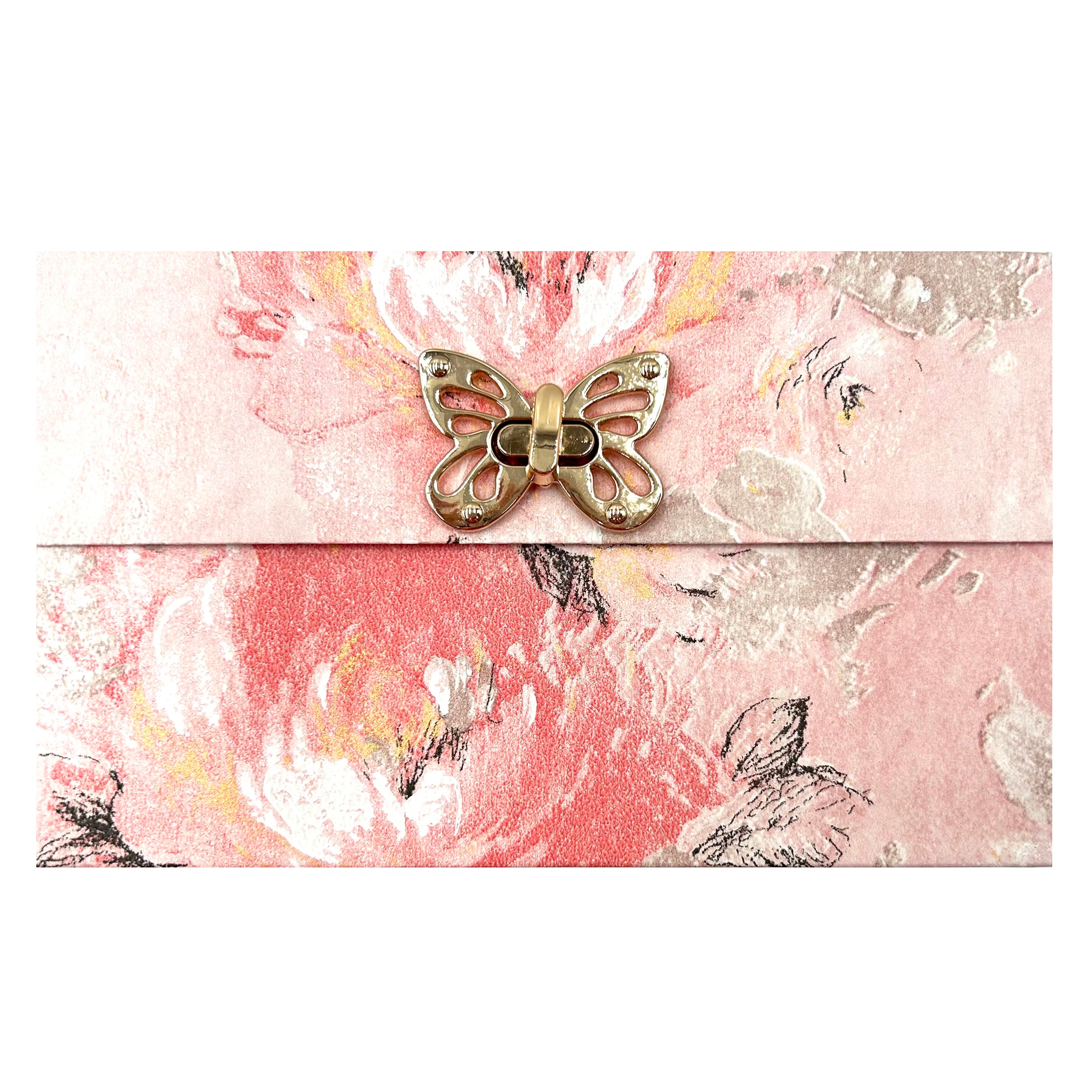 XLサイズ 蝶々留め具蛇腹ポーチコラージュ 素材 収納 保管