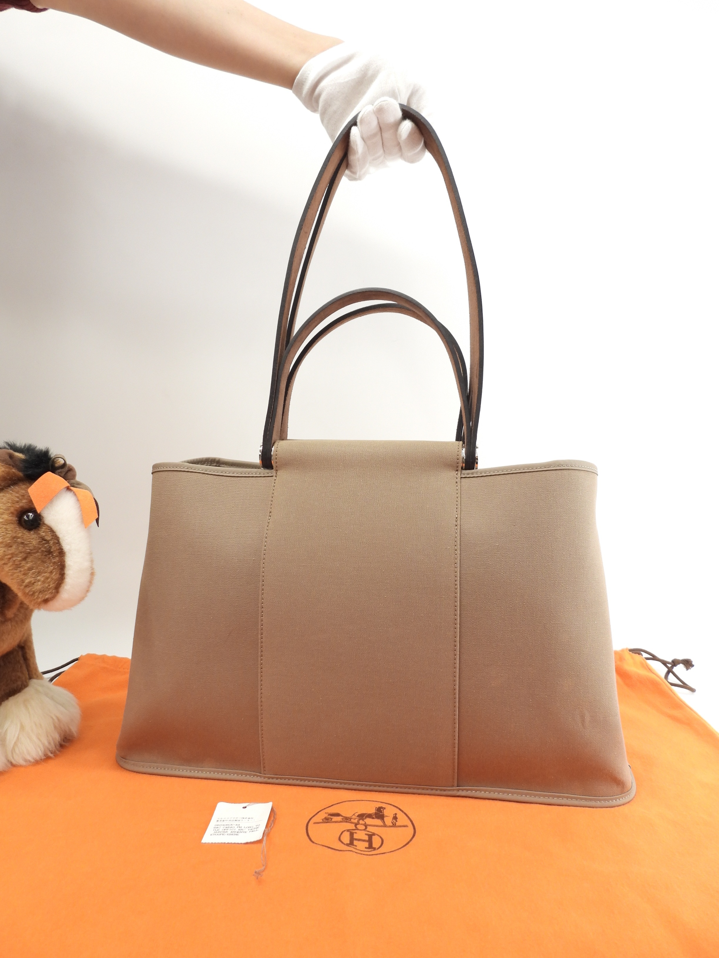 カバックPM コットン/エトープ ハンドバッグ トートバッグ 美品@N