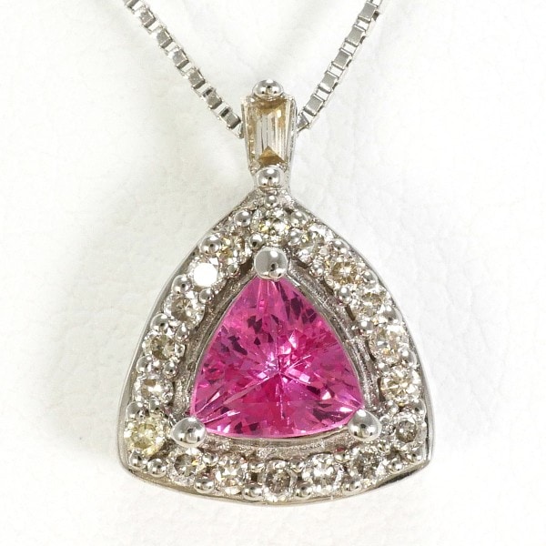 K18 18金 WG K14WG ネックレス ピンクサファイア 0.38 ダイヤ 中古
