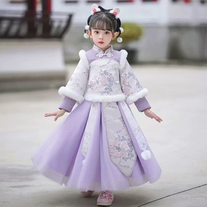チャイナドレス 女の子 漢服 厚手 暖か 子供 キッズ 秋冬 普段着 イベント変装