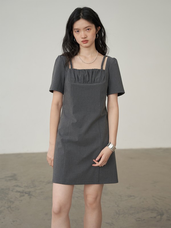 オモントエッグタルトホームレトロスクエアカラーフェイクツーピースドレスレディースサマープチウエスト半袖Aラインスカートレディースショートスカート 7,984円