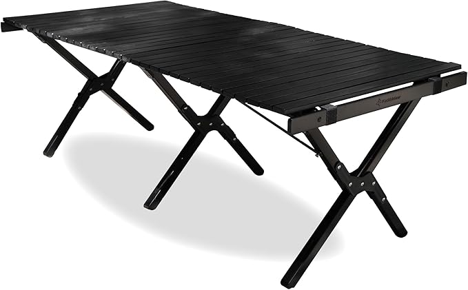 アウトドアテーブル キャンプテーブル ウッドロールテーブル 90cm 120cm 折りたたみ コンパクト 収納 簡単組立 天然木 黒 ブラック 木製 ローテーブル 耐荷重30kg 収納バッグ付 (12