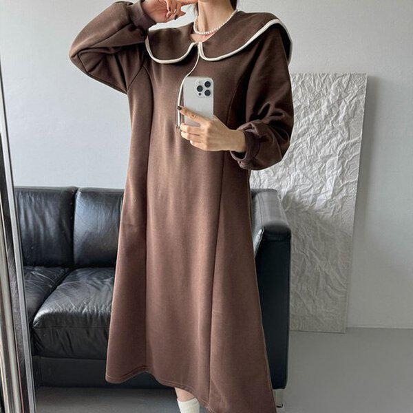 （OP）裏起毛配色カラーワンピース 冬 裏起毛ワンピース