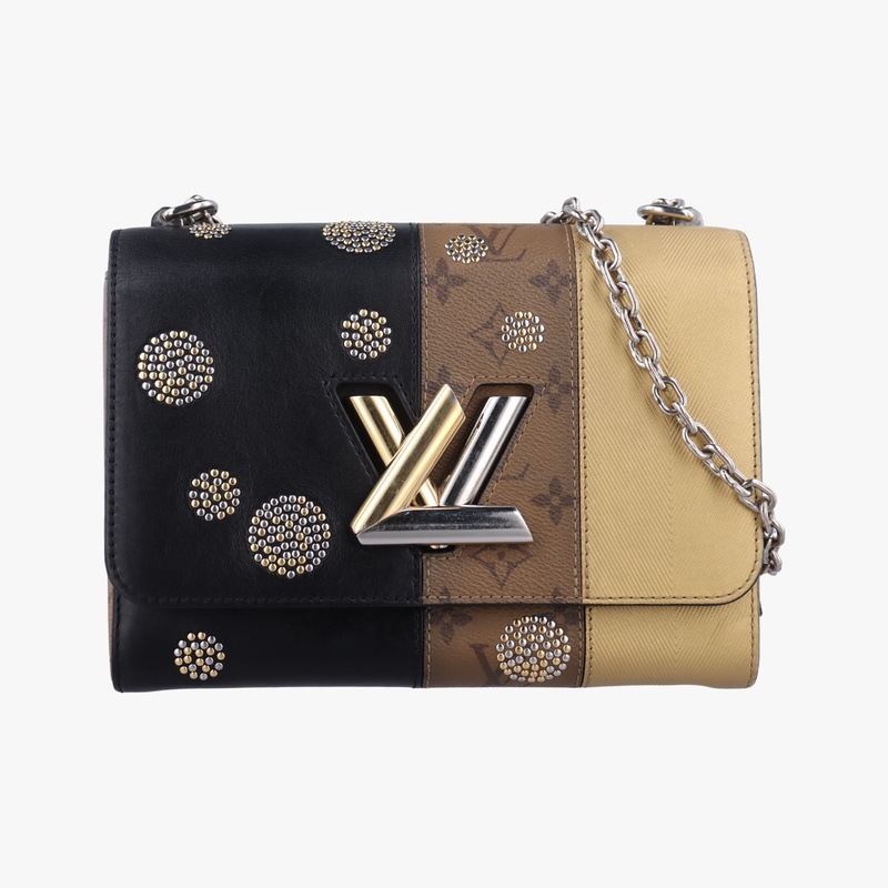 ポルトフォイユ ツイストブラックxブラウン×ゴールドモノグラム リバースM54600FL0117中古