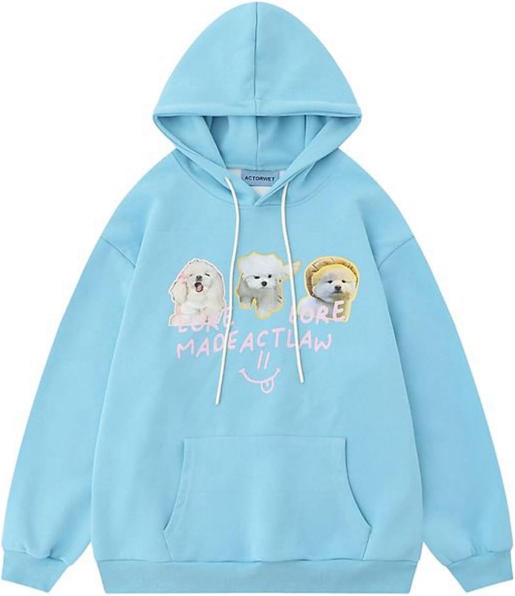 パーカーメンズ 動物柄 プリント レディース フード付き 長袖 フルオーバー 春秋 ポケット付き ビックシルエット カップル ドローストリング付き かわいい レトロ 男女共用 通勤用 普段着 ホワイト