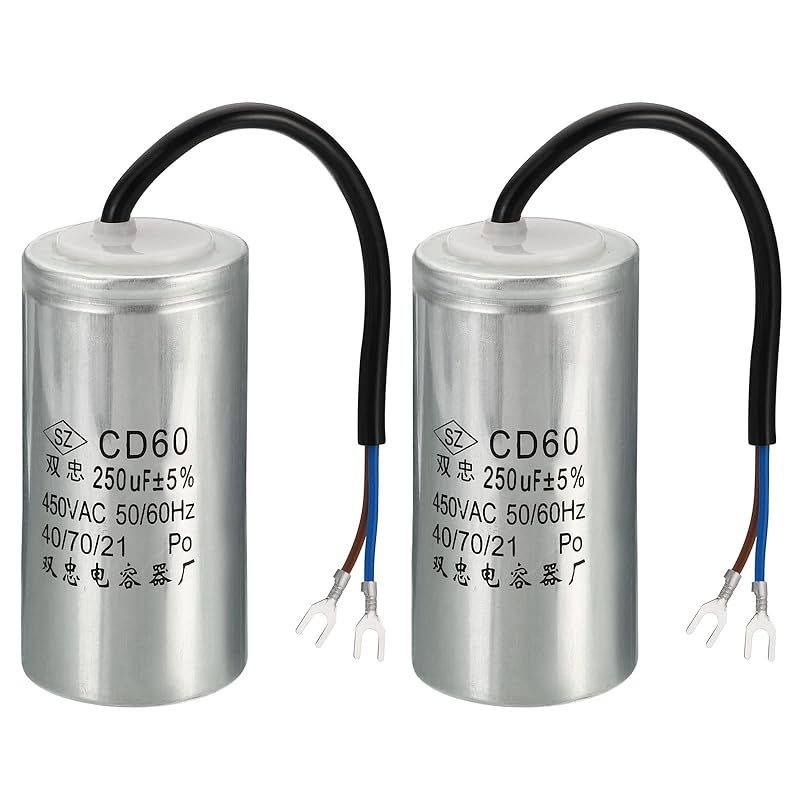 PATIKIL CD60ランコンデンサ 2個 250uF 450VAC 2ワイヤー 5%許容範囲 50/60Hz モーター始動コンデンサー エアコンプレッサーモーター始動用