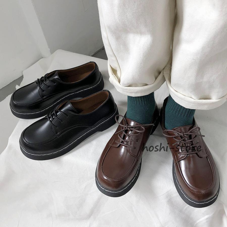 【超お得1つ買うと10個もらえる】急速出荷ドレスシューズ レディース 靴 シューズ レースアップ レザー調 厚底 シンプル 歩きやすい