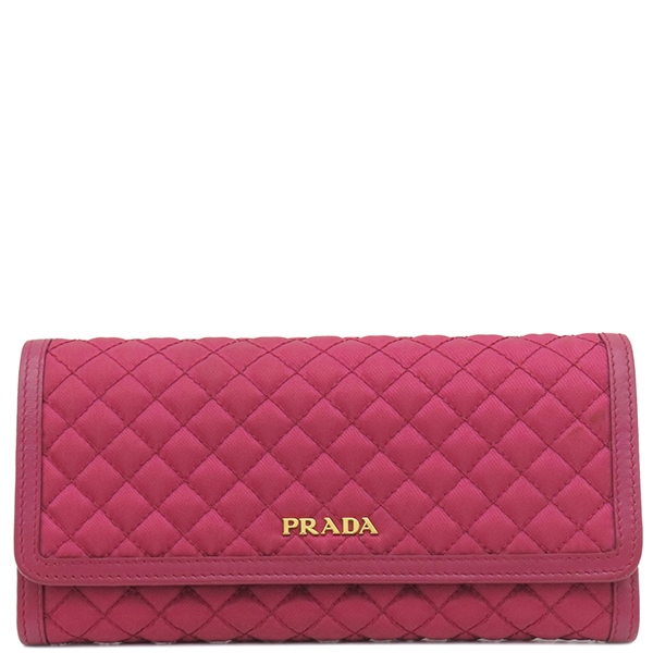 プラダ PRADA 長財布 テスート キルティング ウォレット ナイロン IBISCO ゴールド金具 赤 二つ折り ロゴ パスケース欠品 1MH132 【箱】【中古】