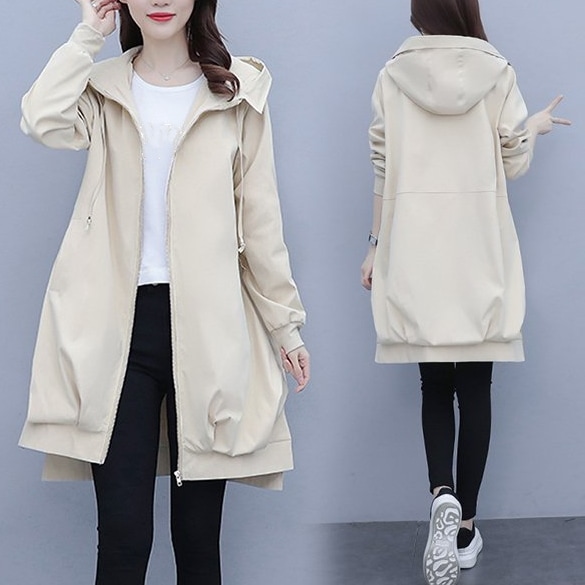 春秋 韓国風 トレンチコート レディース パーカー フード付き アウター ロングコート チェスター
