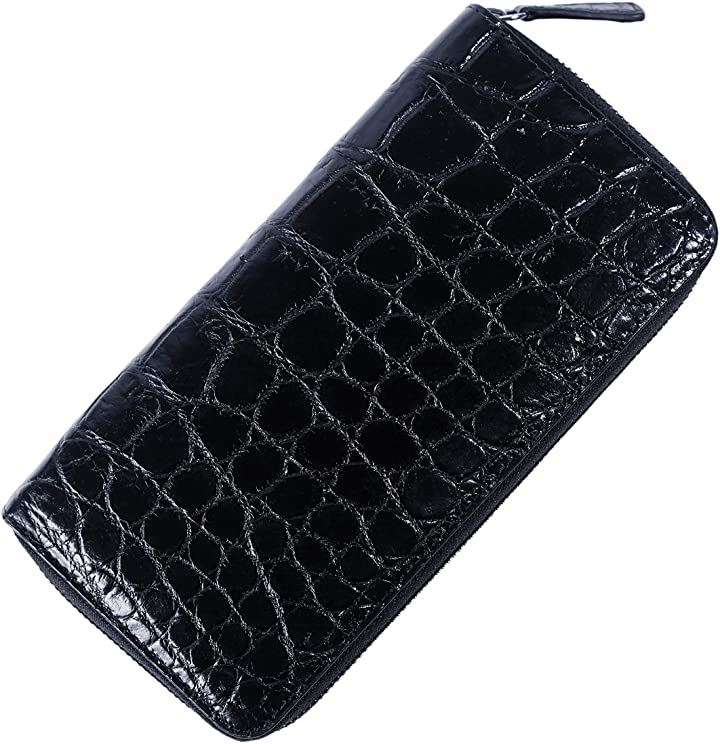 クロコダイルラウンドファスナー長財布 ワニ 本革 ゴールドファスナー ブラック(ゴールドファスナー ブラック)