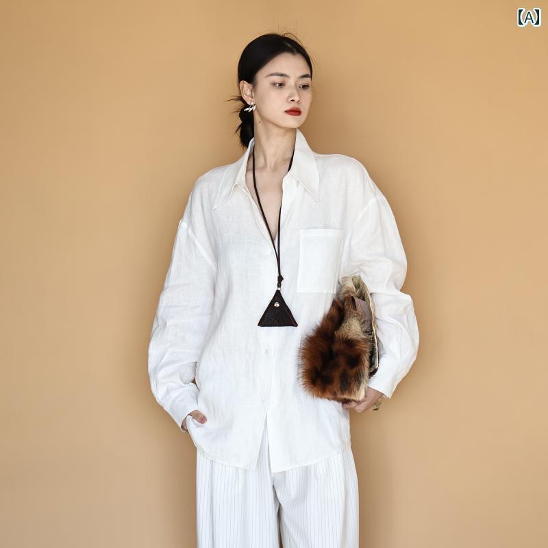 トップス　レディース　シャツ MADEIRA 25 SS 100 リネン レディース シャツ ハイエンド スタイル 長袖 女性