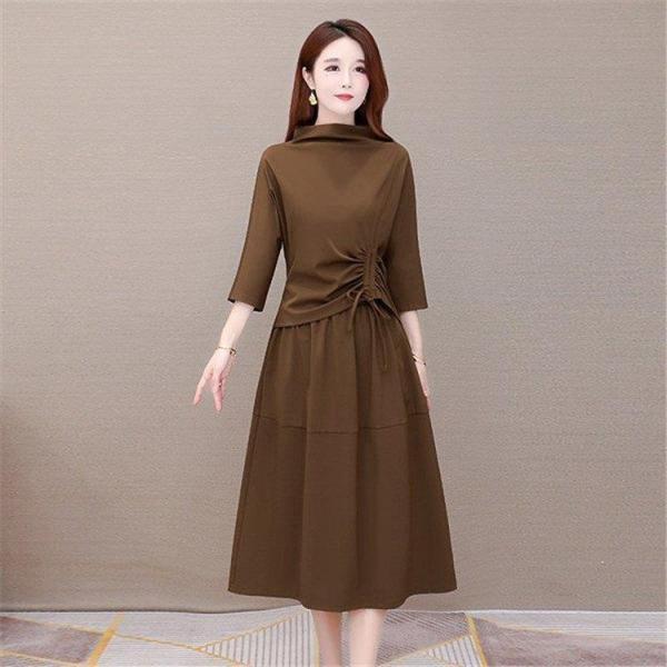 ワンピース レディース 春秋 40代 50代 きれいめ 長袖 無地 膝下丈 上品 パーティードレス おしゃれ 韓国風 着痩せ