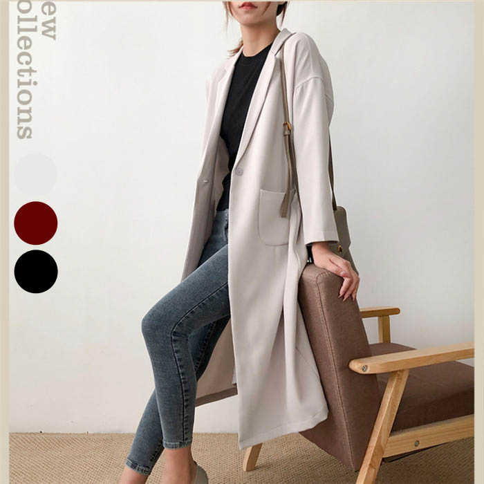 ロング丈 無地 レディース きれいめ 秋 OL ライトアウター オフィス 大きいサイズ 秋コート カジュアル トレンチコート 上品 30代 通勤 ママコーデ　着回し　着痩せ 長袖 40代　50代 コー