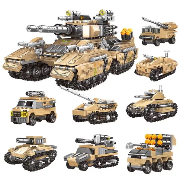 ブロック互換 レゴ 互換品 レゴ戦車 軍用車両 ミサイル車など８in1 25種組立 互換品クリスマス プレゼント 誕生日