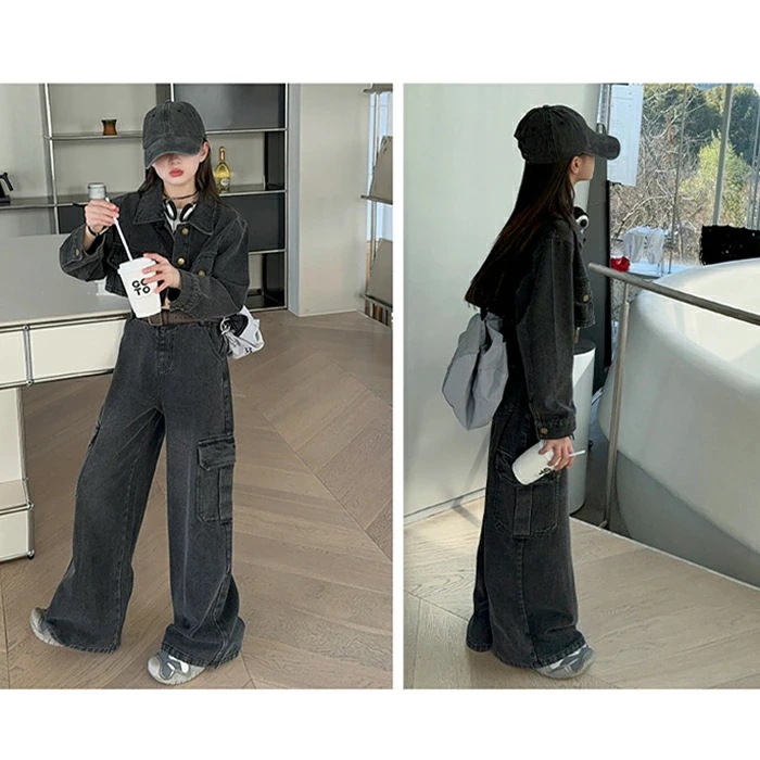 セットアップ キッズ 女の子 上下2点セット ジャケット パンツ 子供 デニム 長袖 デニムセット ロングパンツ 学園風 入学式 コート 小学生 七五三 長ズボン 長袖 卒業式 通勤 通学 結婚式 ブ 5,197円