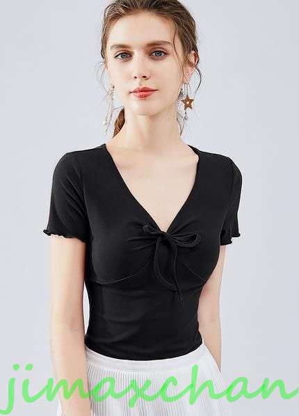 新生活 サマー 胸開き Ｔシャツ 中袖 タートルネック セーター レディースファッション タートル 胸開きタート セクシー Vネック ベアトップ ベアトップ