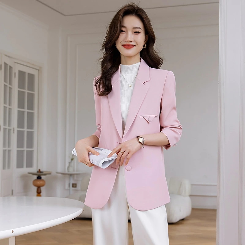 西装 外套 女性 高級感 修身 韓国風 新作 秋用 黒色 カジュアル