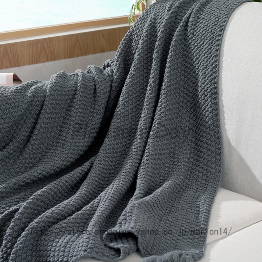 ブランケット ベッドスロー ブランケット北欧 大判 膝掛け ひざ掛け ニット ポンポン付き スローケット 白 毛布 無地 おしゃれ かわいい 柔らかい ベビー