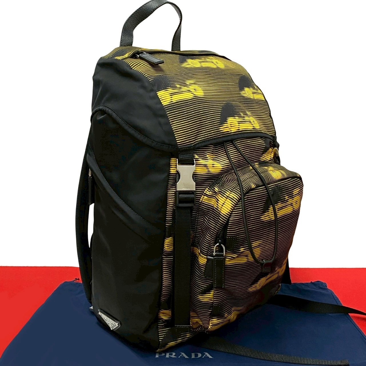プラダ ロゴ 金具リュックサック レザー ナイロン イエロー 45735