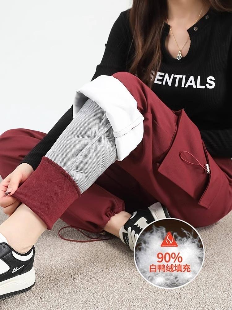 ダウンパンツ女性外部摩耗冬の新しいマイナス40度冷たい暖かい綿のズボンは機能的な風の作業ズボンをパッド入り