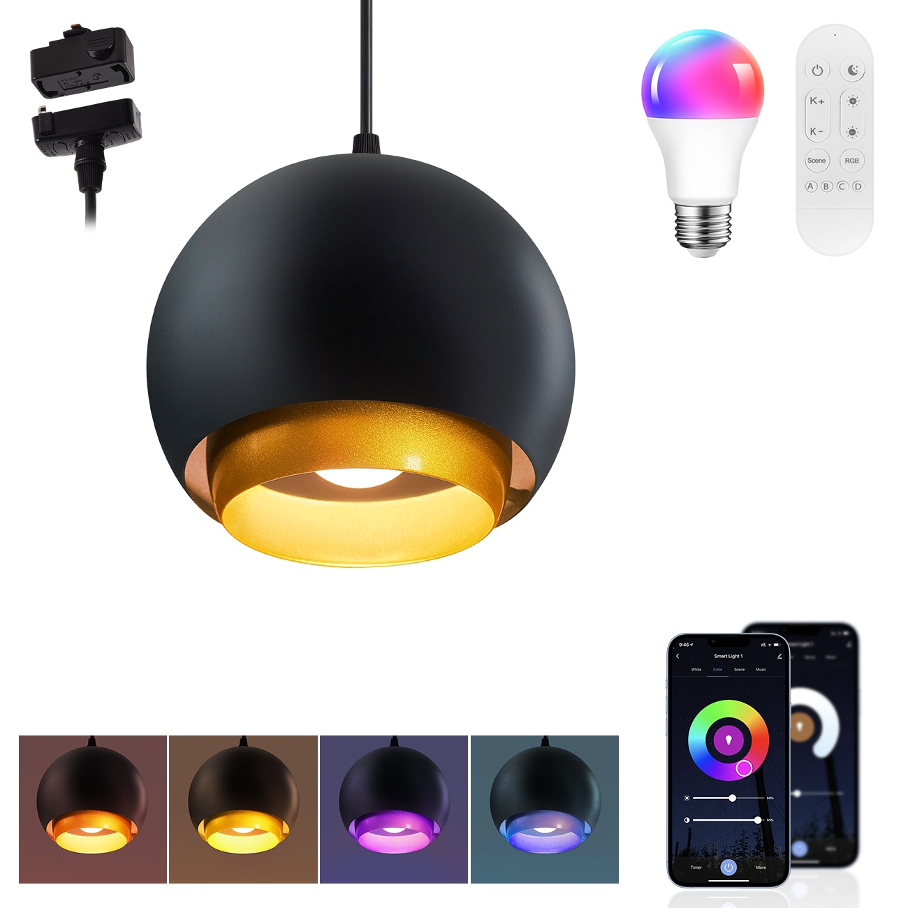 ペンダントライト 北欧風 ダクトレール式/引掛シーリング式共通 E26口金 LED電球付き 60W形相当 調光調色 リモコン付き 8.5W Wi-Fi 遠隔操作 Alexa対応 Google Home 5,821円