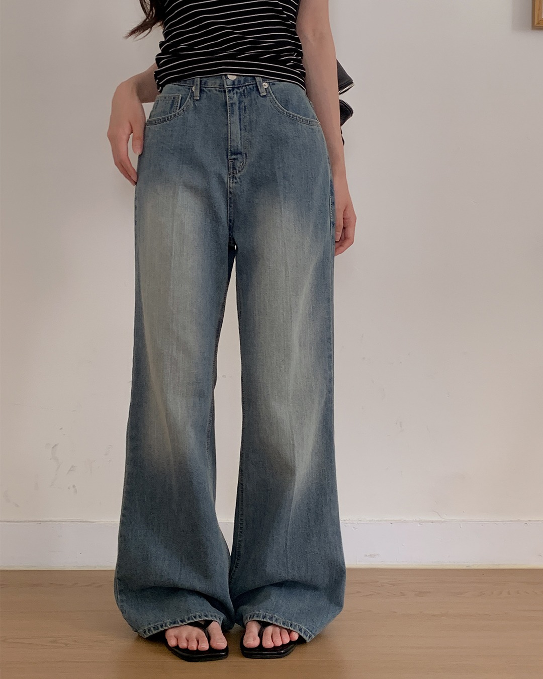 スチールワイドデニムパンツ韓国ファッション レディース