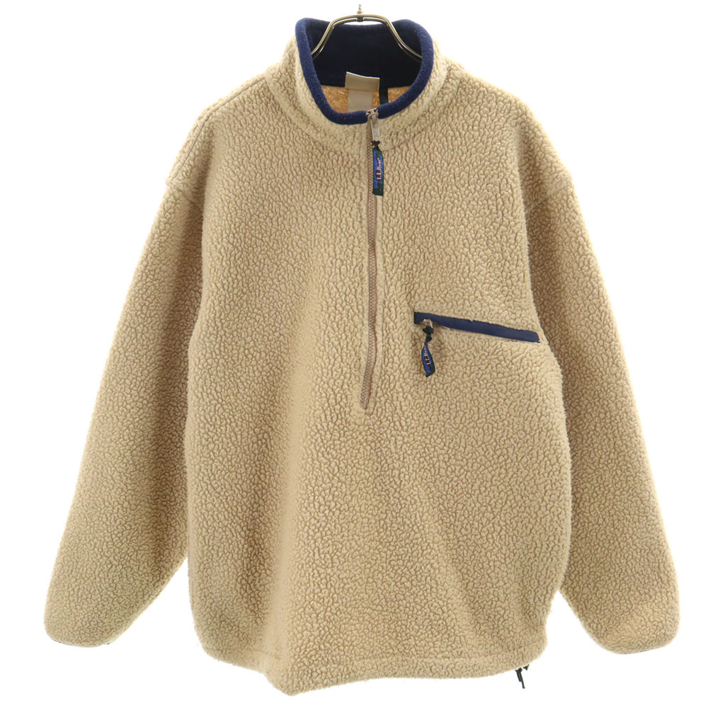 80s ヴィンテージ 長袖 ハーフジップ ボアジャケット ベージュ プルオーバー アウトドア メンズ