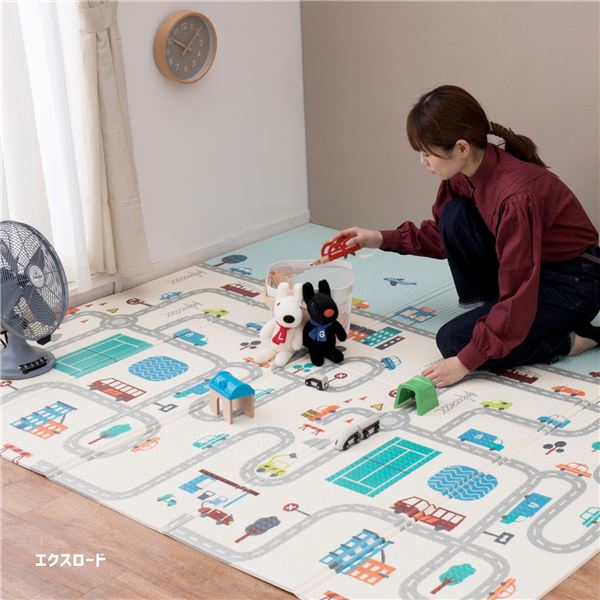 フロアマット 約148×196cm CT折 折りたたみ 撥水 軽量 リバーシブル 水拭き可 防音対策 クッションプレイマット エクスロード
