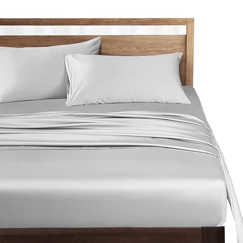 ボックスシーツ シングル 高级綿100％ ホテル品質 シーツ ベッドシーツ サテン織り 300本高密度生地 マットレスカバー ベッドカバー 防ダニ 抗菌 滑らか 柔らかい ライトグレー 100×200