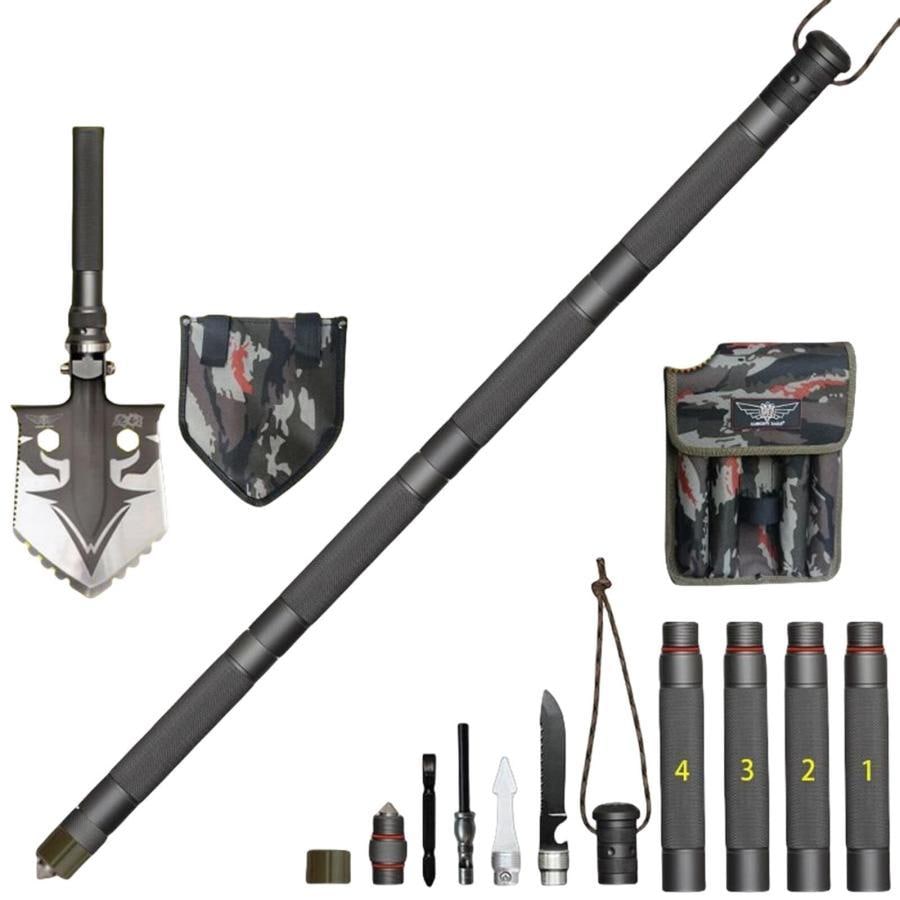 【2枚購入で100円OFF】アルミ合金トレッキングポール伸縮式ステッキ多機能護身棒登山折りたたみタクティカルステッキN機能を備えた荒野サバイバルツール高強度錆びない