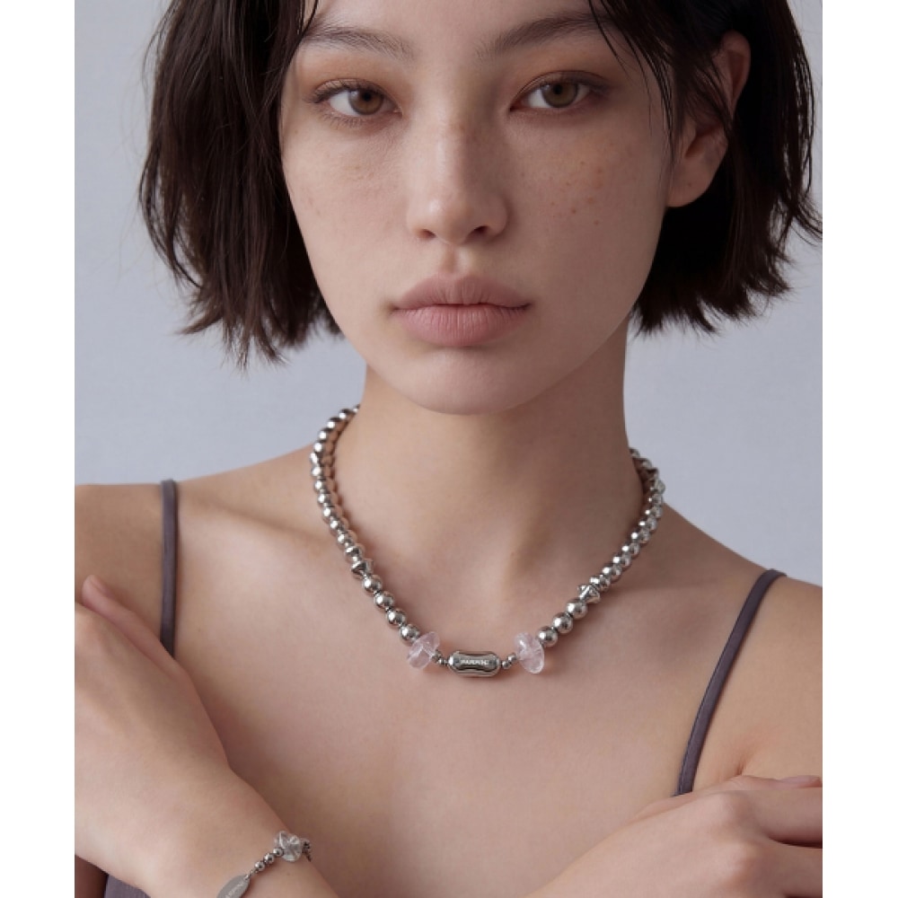 PARPINI サージカルスチールボールクリアクォーツポイントネックレス