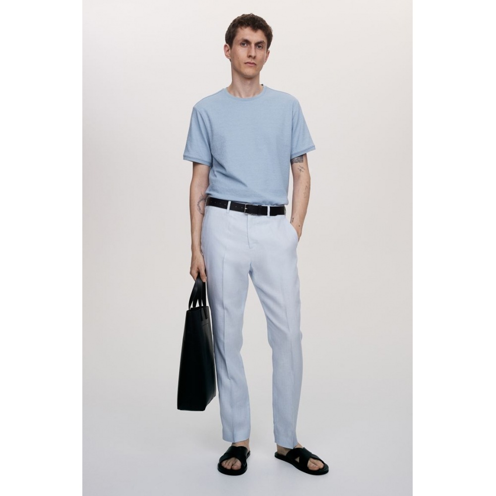 H&M レギュラーフィットテクスチャードTシャツライトブルー