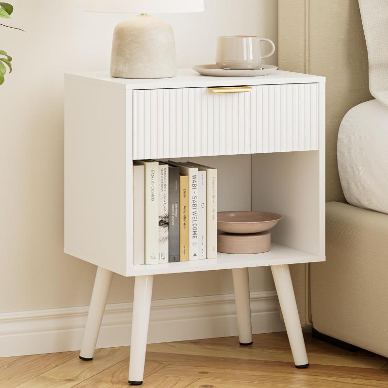 Masupu サイドテーブル ナイトスタンド 幅39cm おしゃれ モダン 収納引き出し付き ホワイト ゴールド引き手 コンパクト 北欧風 ベッドサイド/リビング兼用 簡単組立式 ブランド: Masu