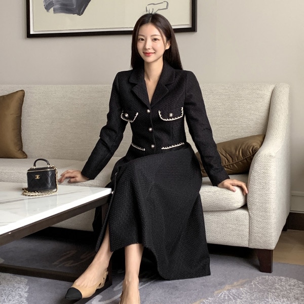 ツイードジャケット風ワンピース op15428